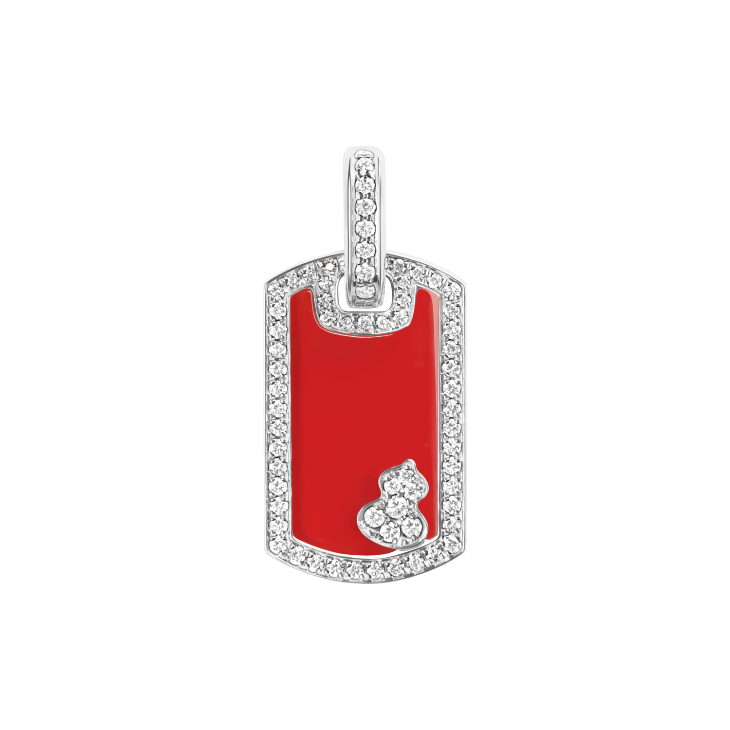 Wulu small tag pendant in 18K white gold set with red agate and diamonds