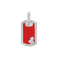 Wulu small tag pendant in 18K white gold set with red agate and diamonds
