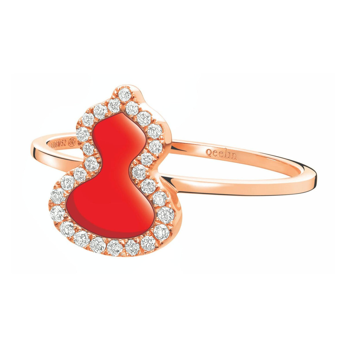 Wulu Petite Ring in 18K Rose Gold Set with Red Agate and Diamonds