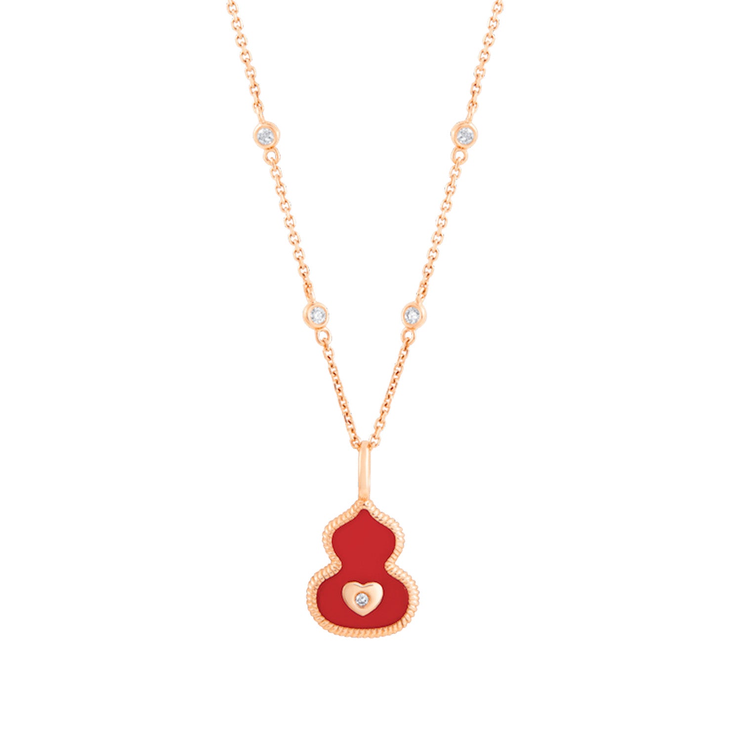 Wulu necklace in 18K rose gold with diamonds and red agate