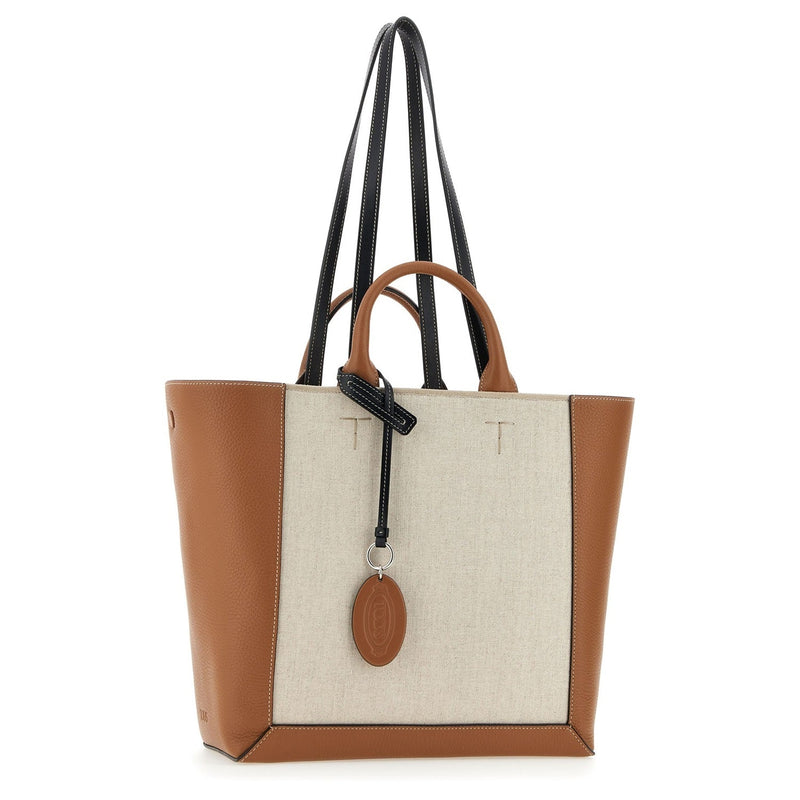 Tod's Double Up Shopping Bag in Leather and Canvas Medium
