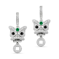 Xi Xi Medium Earrings in 18K White Gold Set with Emeralds, Onyx and Diamonds