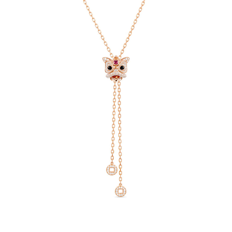 Xi Xi Medium Sliding Necklace in 18K Rose Gold Set with a Ruby, Onyx and Diamonds