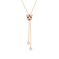 Xi Xi Medium Sliding Necklace in 18K Rose Gold Set with a Ruby, Onyx and Diamonds