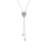 Xi Xi Medium Sliding Necklace in 18K White Gold Set with an Emerald, Onyx and Diamonds