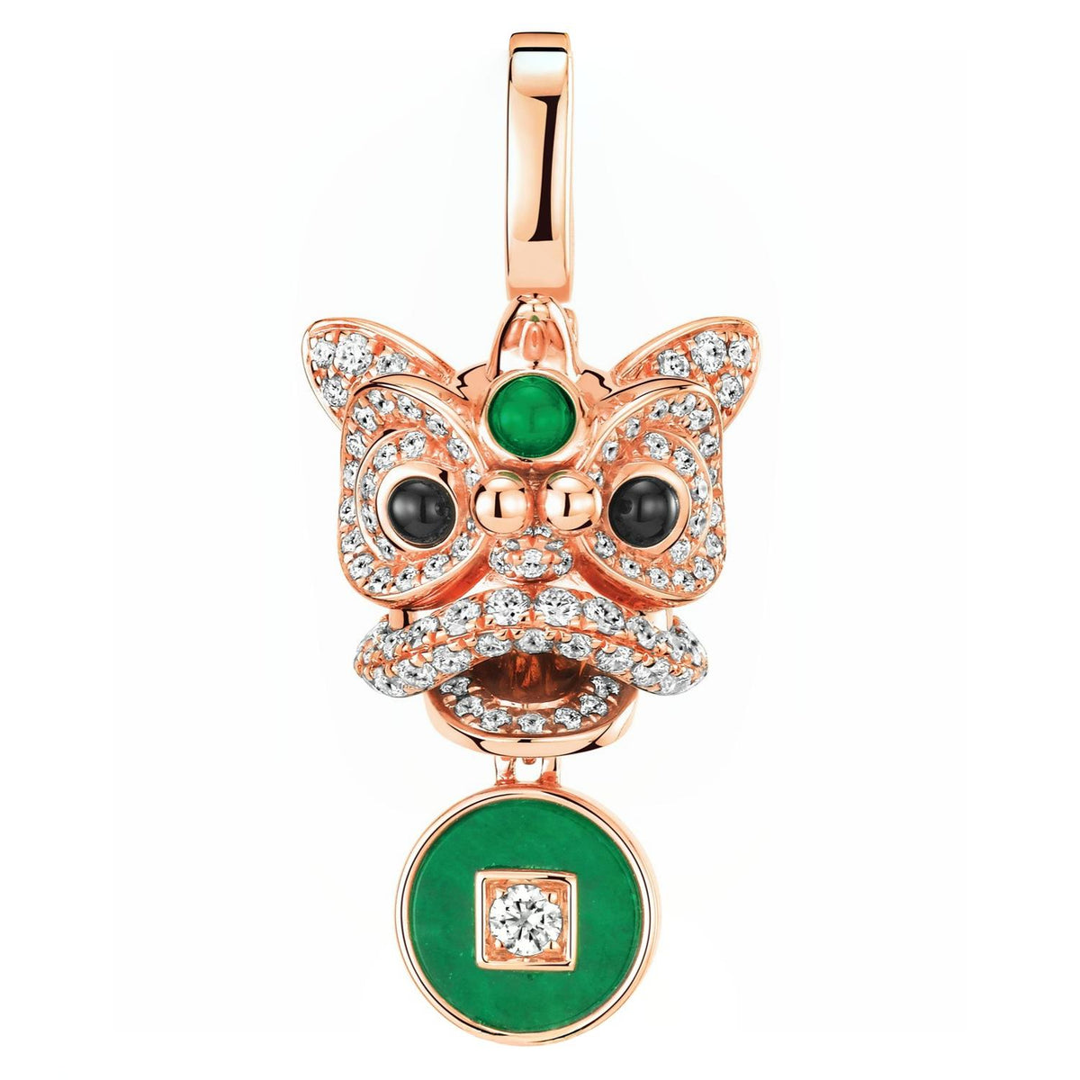 Xi Xi Medium Pendant in 18K Rose Gold Set with Jade, Onyx and Diamonds
