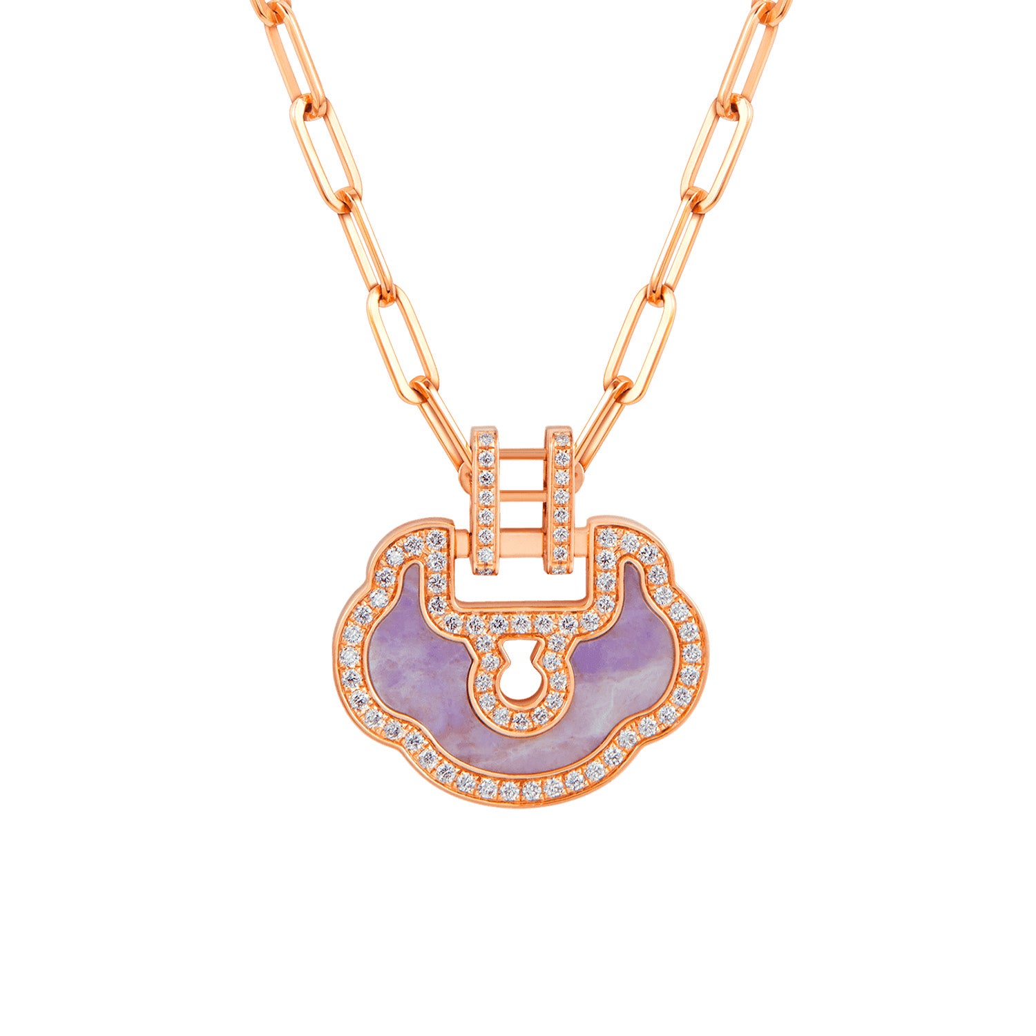 Medium Yu Yi necklace in 18K rose gold with diamonds and jade