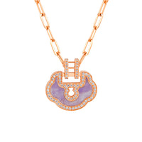 Medium Yu Yi necklace in 18K rose gold with diamonds and jade