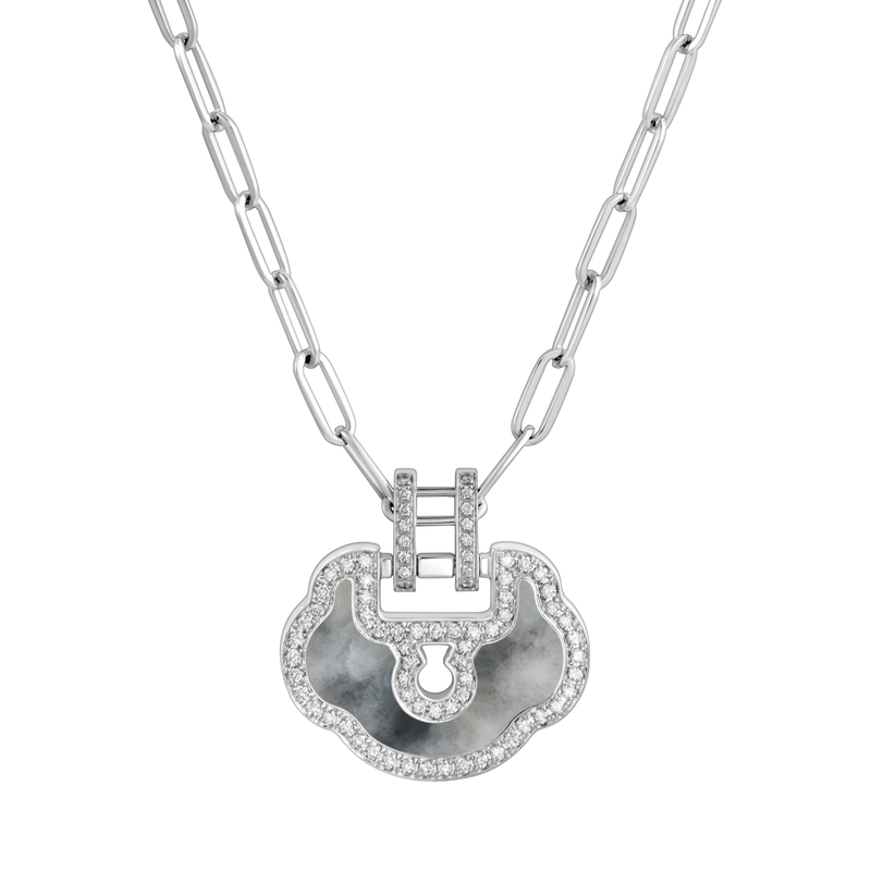 Yu Yi Grande Necklace in 18K White Gold Set with Jade and Diamonds