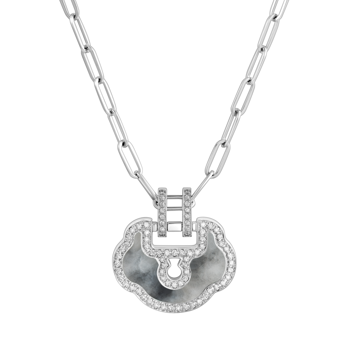 Yu Yi Grande Necklace in 18K White Gold Set with Jade and Diamonds