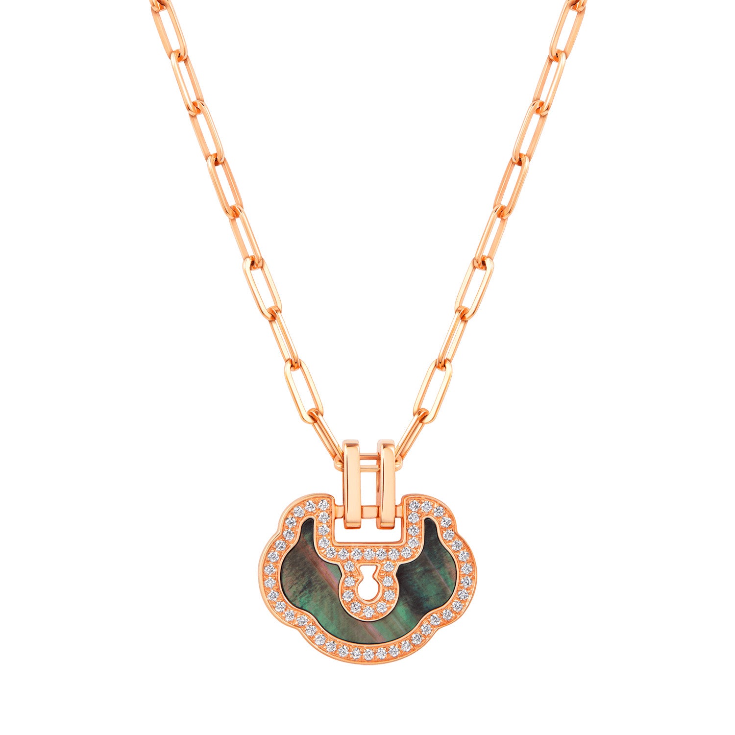 Small Yu Yi necklace in 18K rose gold with diamonds and mother of pearl