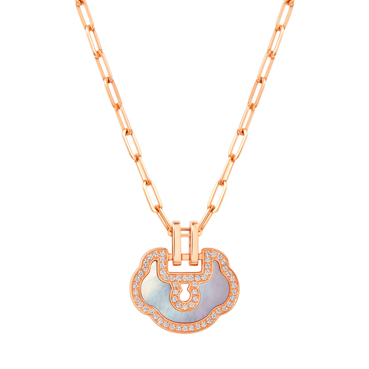 Small Yu Yi necklace in 18K rose gold with diamonds and mother of pearl