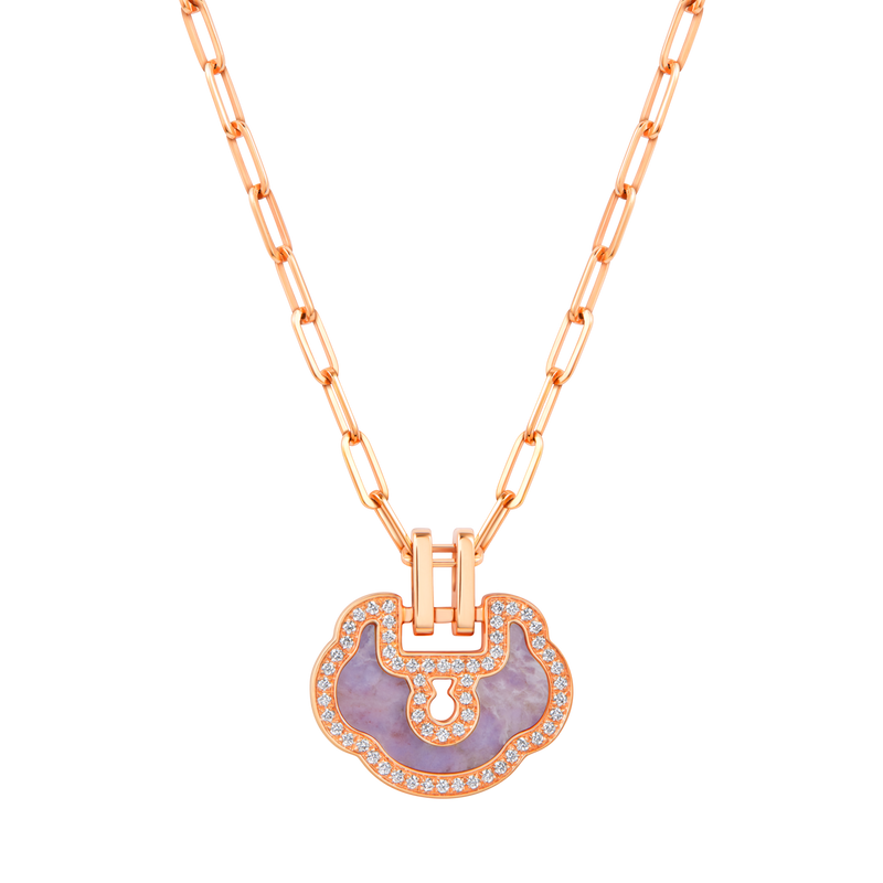 Yu Yi Medium Necklace in 18K Rose Gold Set with Jade and Diamonds