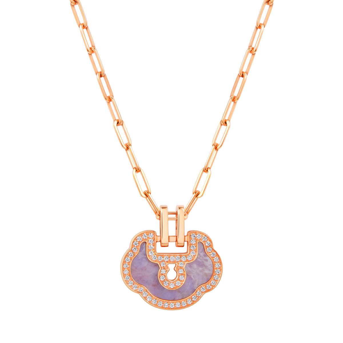 Yu Yi Medium Necklace in 18K Rose Gold Set with Jade and Diamonds