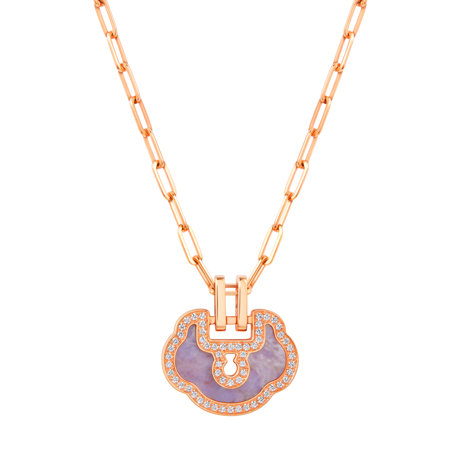 Yu Yi Medium Necklace in 18K Rose Gold Set with Jade and Diamonds
