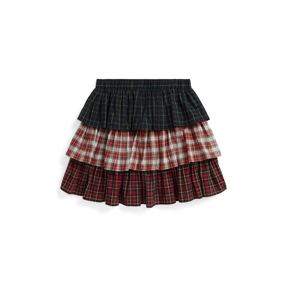 Plaid Tiered Poplin Skirt