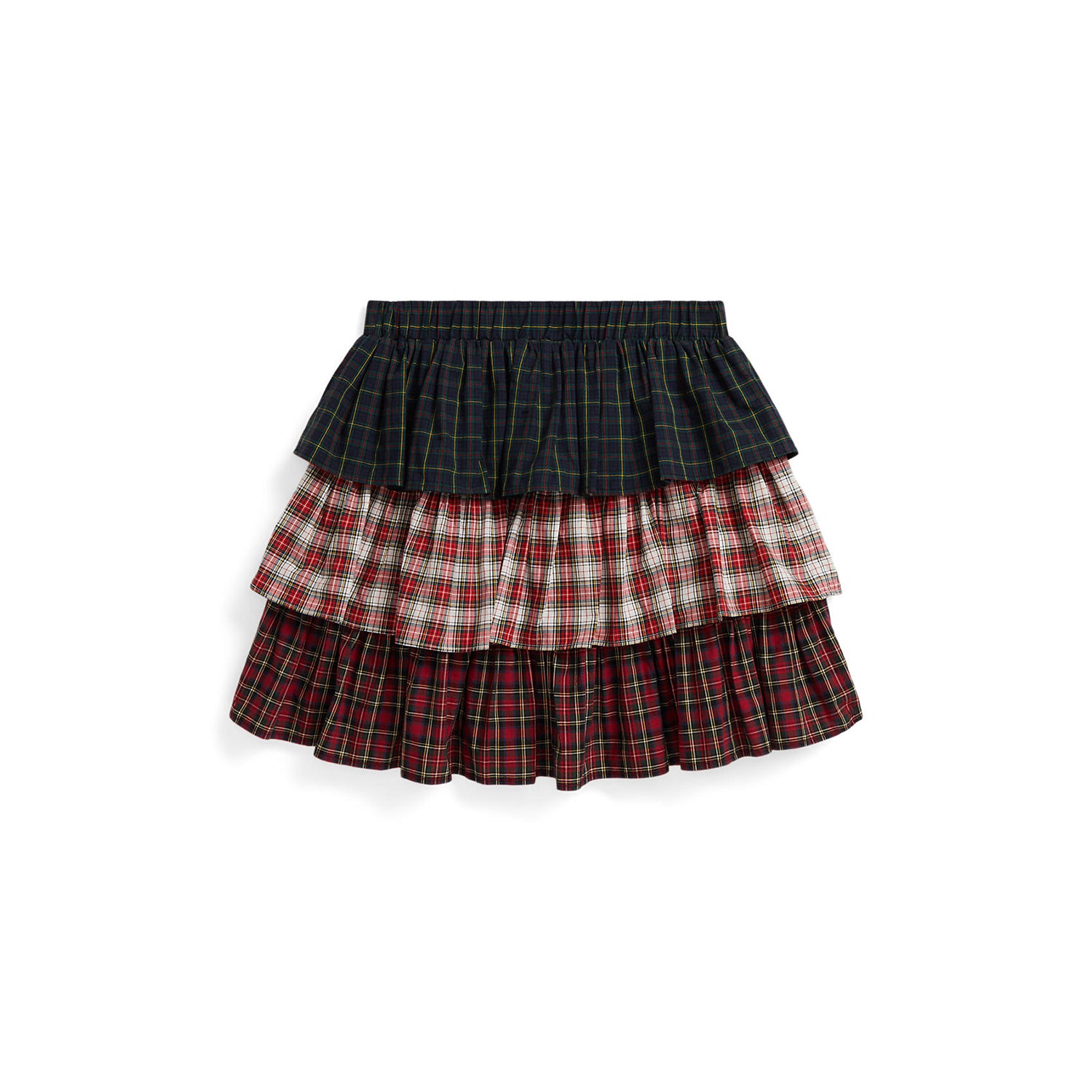 Plaid Tiered Poplin Skirt