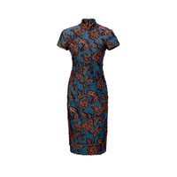 Floral Jacquard Qipao with Small Stand Collar