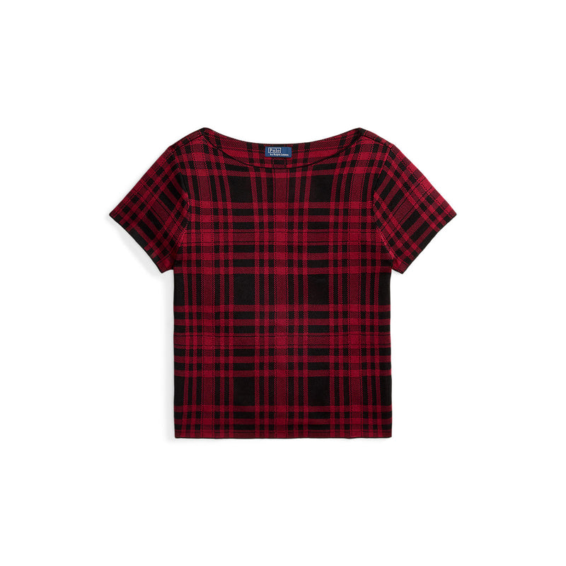 Plaid Wool Short-Sleeve Sweater