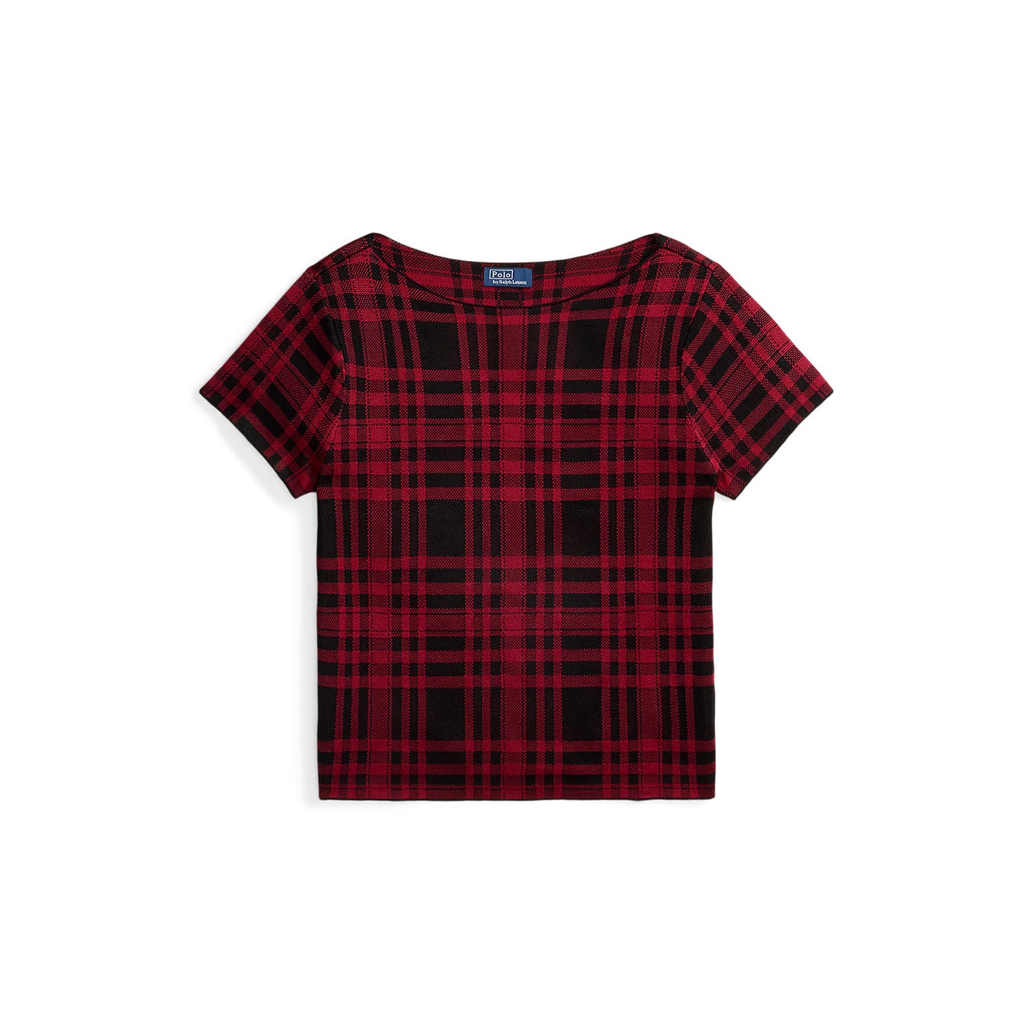 Plaid Wool Short-Sleeve Sweater