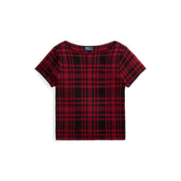 Plaid Wool Short-Sleeve Sweater