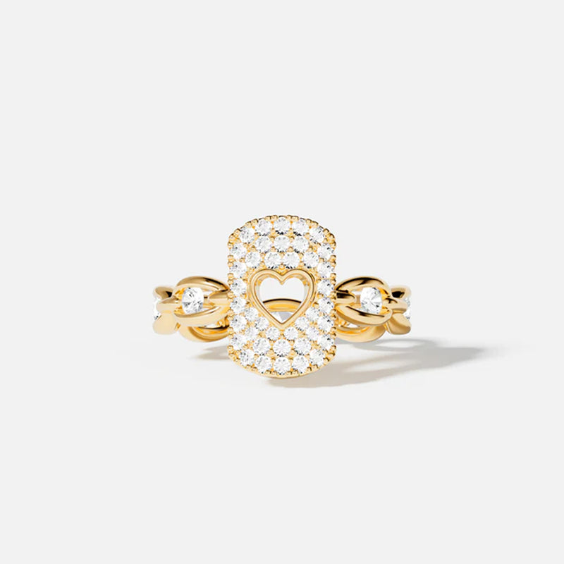 Pavé Heart Medal Chain Ring