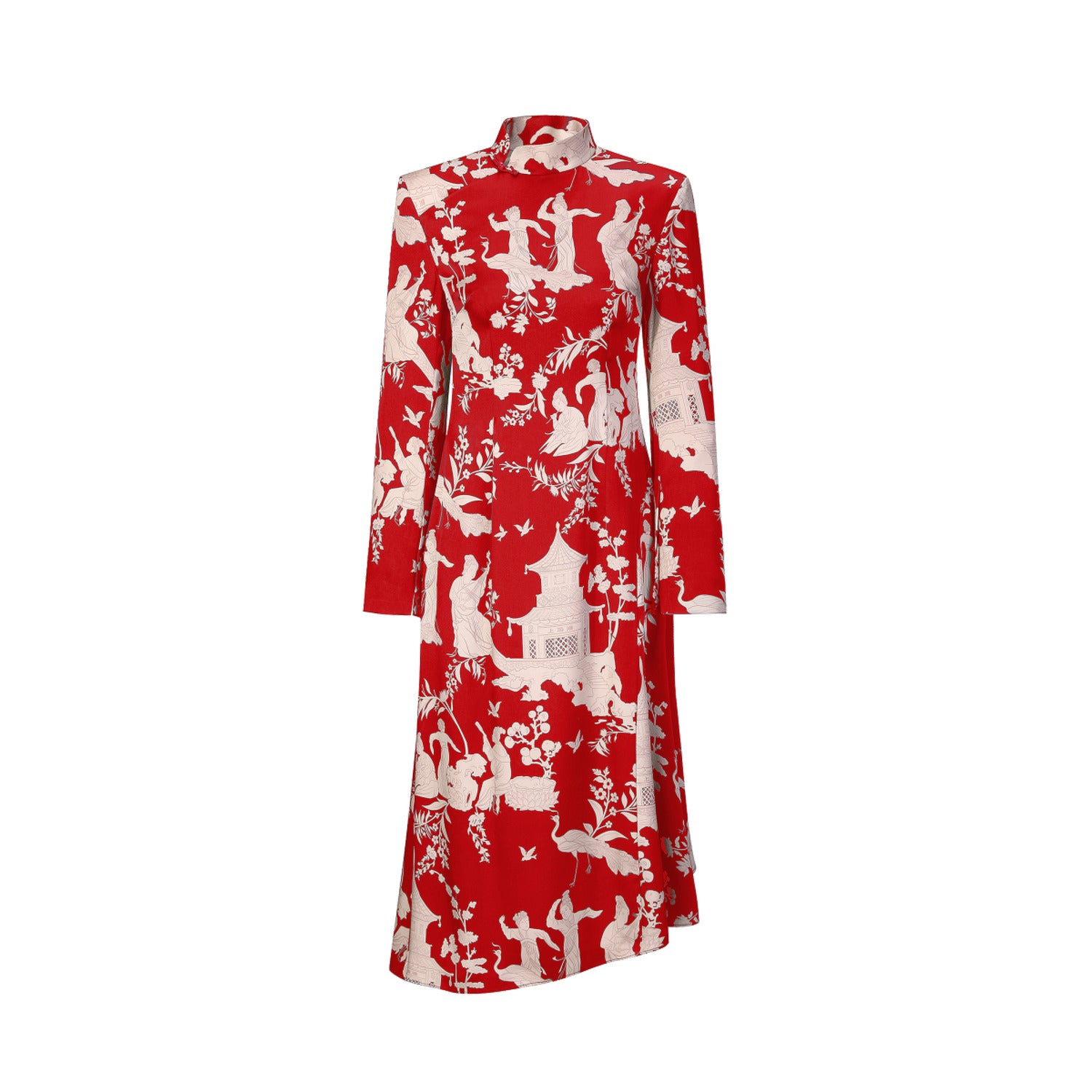 Qipao Collar Printed Long Sleeve Dress