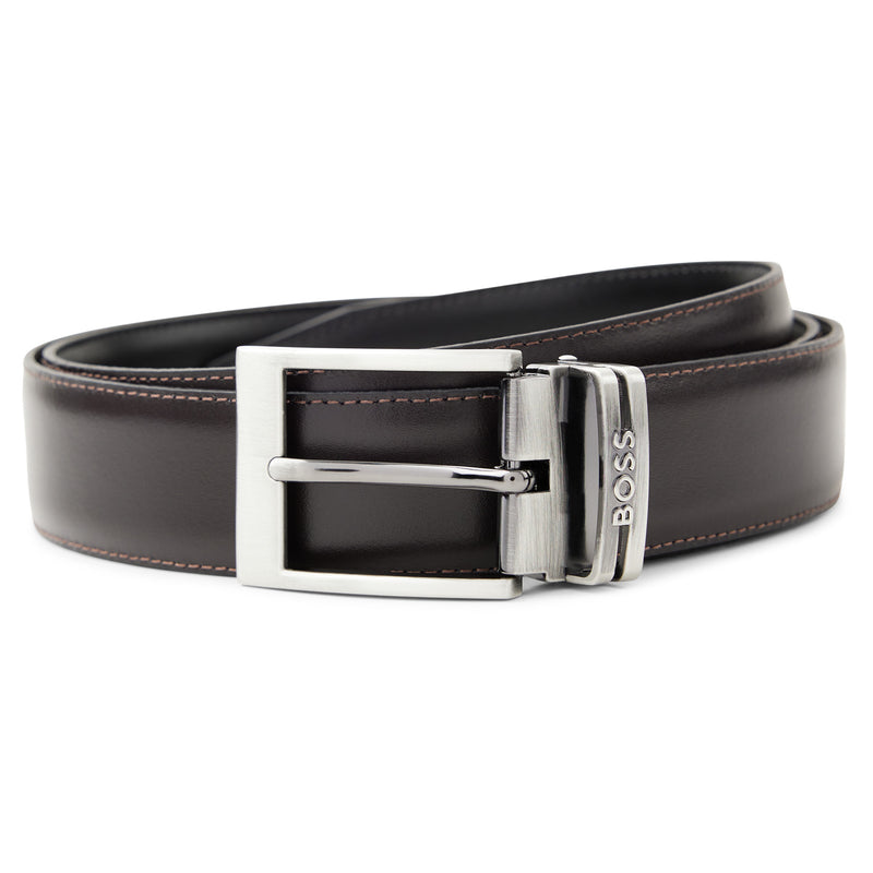 Reversible Italian-Leather Belt With Pin And Plaque Buckles