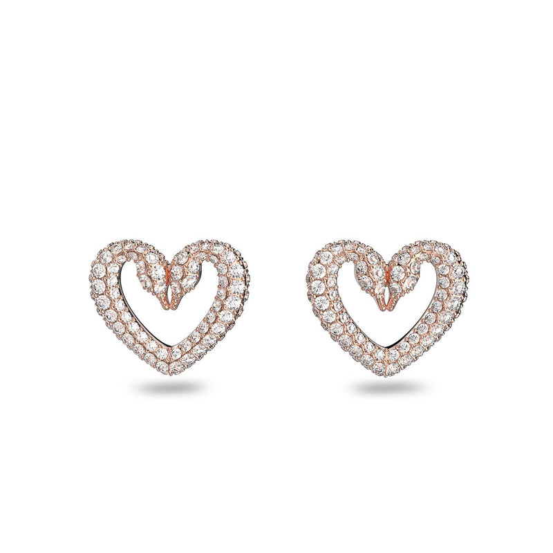Una Stud Earrings Heart, Small, White, Rose Gold-Tone Plated