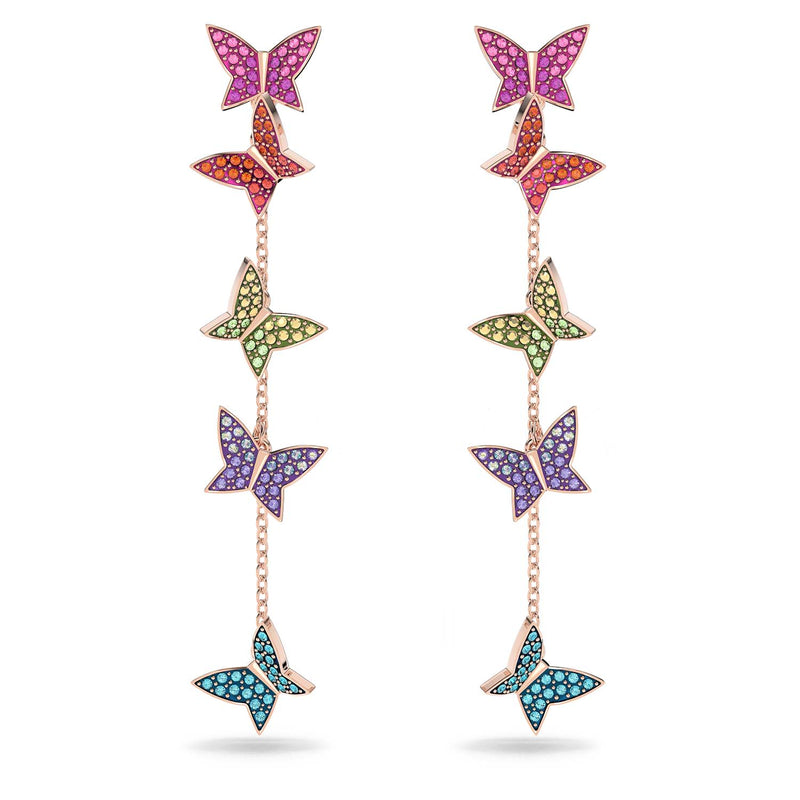 Lilia Drop Earrings Butterfly, Long, Multicolored, Rose Gold-Tone Plated