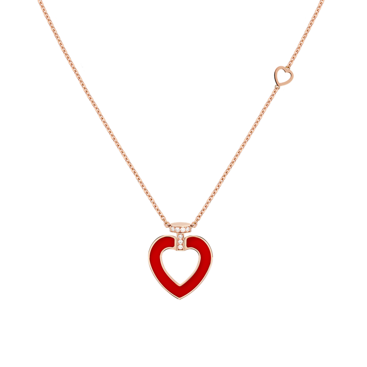 Pretty Woman Necklace 18k pink gold, cornelian and diamonds medium model