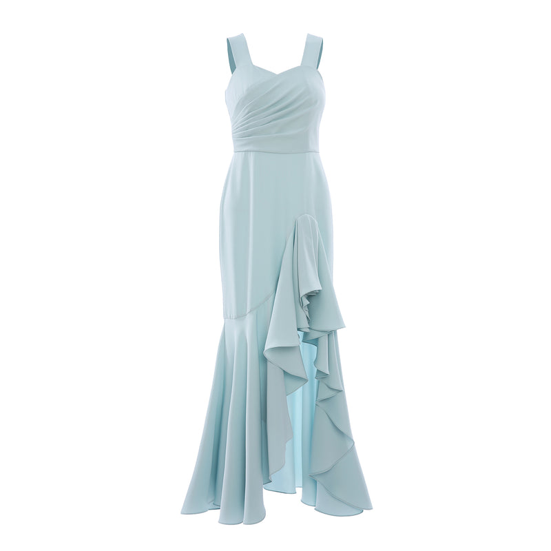 Strappy Evening Dress in a Slim Fit Design with Front Ruffle Feature