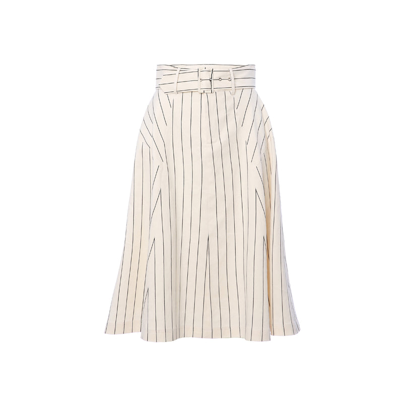 Light Pinstripe Flared Belted Skirt