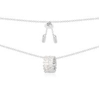 Sparkling Adjustable Necklace With Double Paved Ring Pendant - Silver
