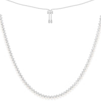 Up And Down Adjustable Necklace With Pearls - Silver