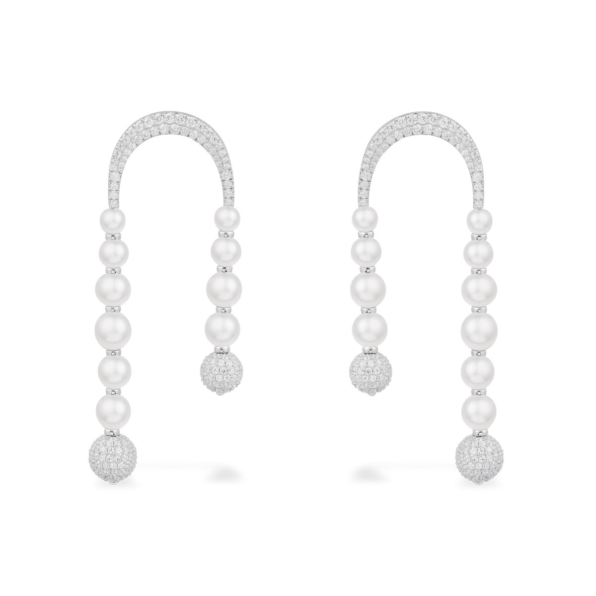 DISCO DROP EARRINGS WITH PEARLS - SILVER