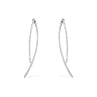 Paved Geometric Dropping Earrings - Silver