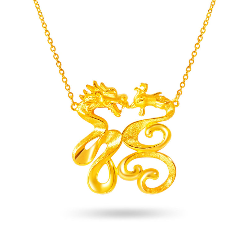 DRAGON AND PHOENIX 999 PURE GOLD NECKLACE