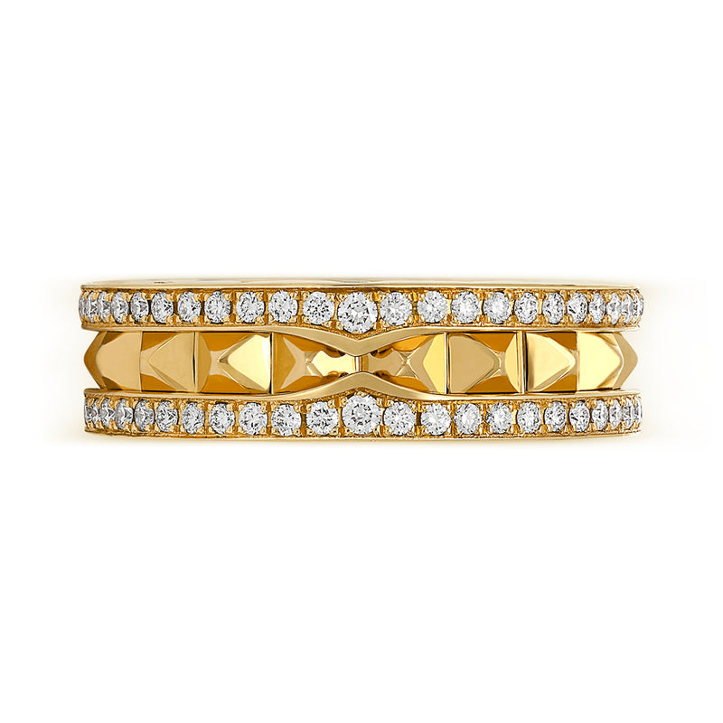 B.Zero1 Rock 18 Kt Yellow Gold One-Band Ring With Studded Spiral Set With Pavé Diamonds On The Edges