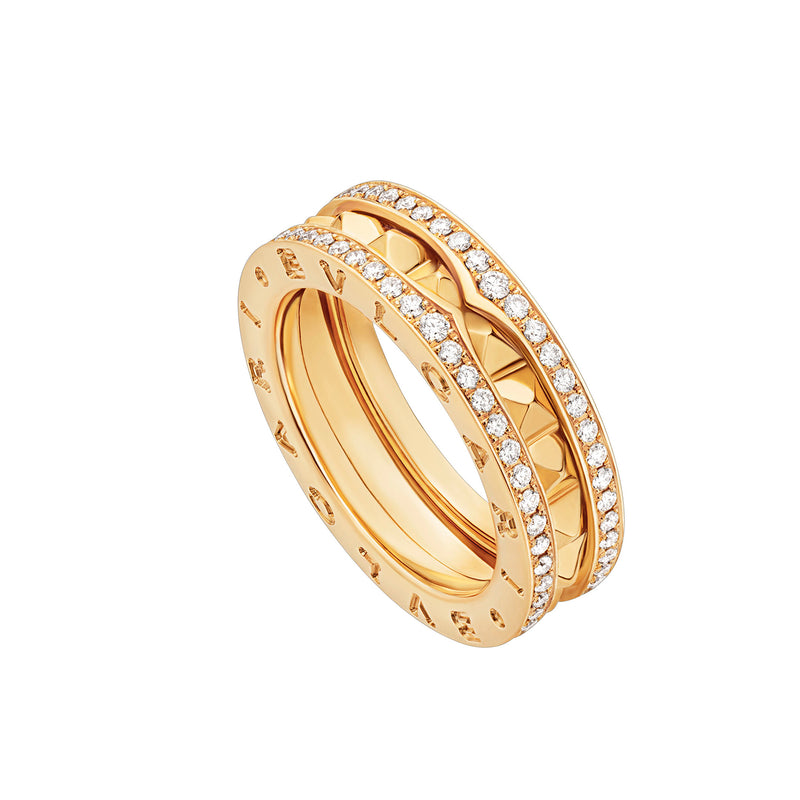 B.Zero1 Rock 18 Kt Yellow Gold One-Band Ring With Studded Spiral Set With Pavé Diamonds On The Edges