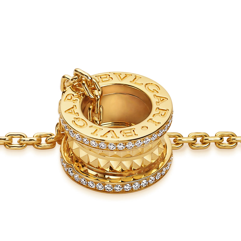 B.Zero1 Rock 18 Kt Yellow Gold Pendant Necklace With Studded Spiral Set With Pavé Diamonds On The Edges
