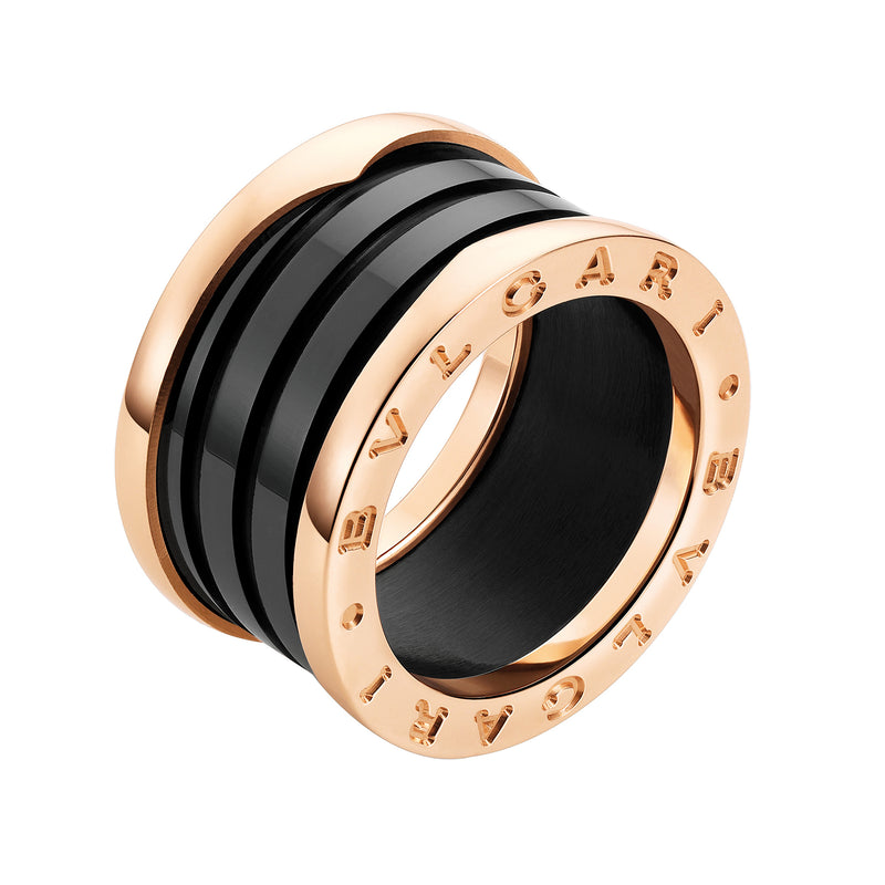 B.Zero1 Four-Band Ring With Two 18 Kt Rose Gold Loops And A Black Ceramic Spiral
