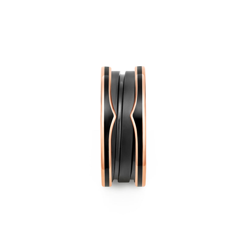 B.Zero1 Two-Band Ring In 18 Kt Rose Gold With Matte Black Ceramic