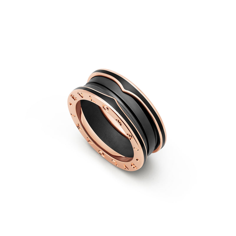 B.Zero1 Two-Band Ring In 18 Kt Rose Gold With Matte Black Ceramic