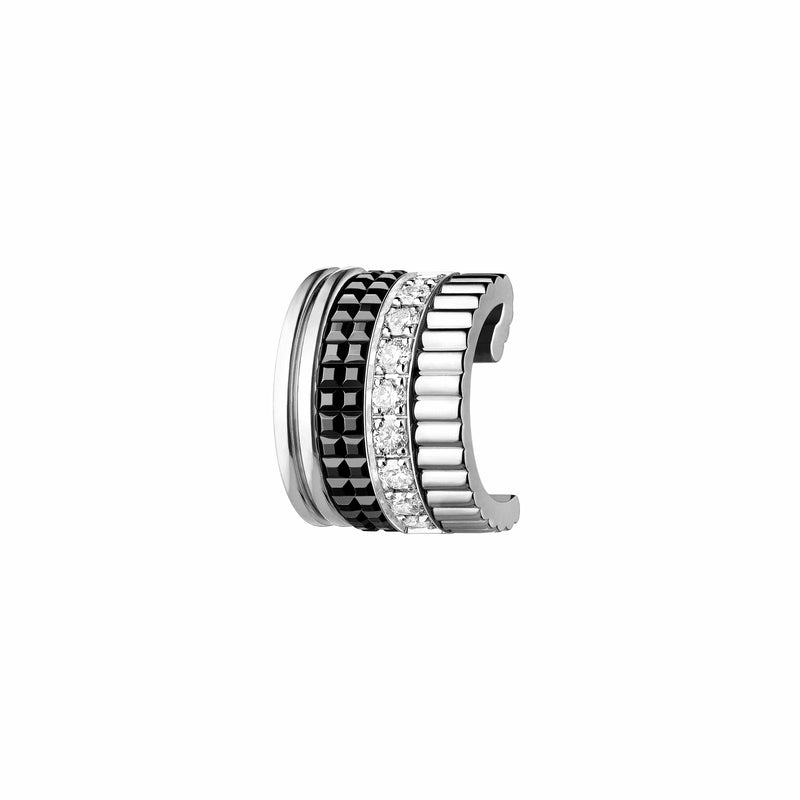 Boucheron Quatre Black edition single clip earring in white gold set with 9 round diamonds 0.14 carat