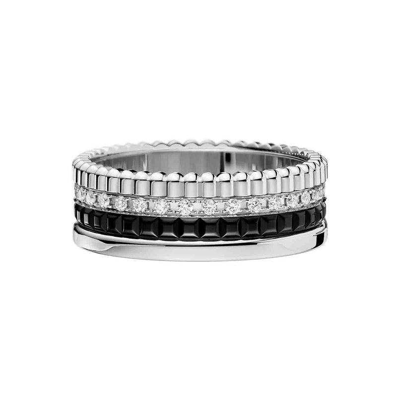 Boucheron Quatre Black edition small ring in white gold and black PVD set with 33 round diamonds, 0.25 carats
