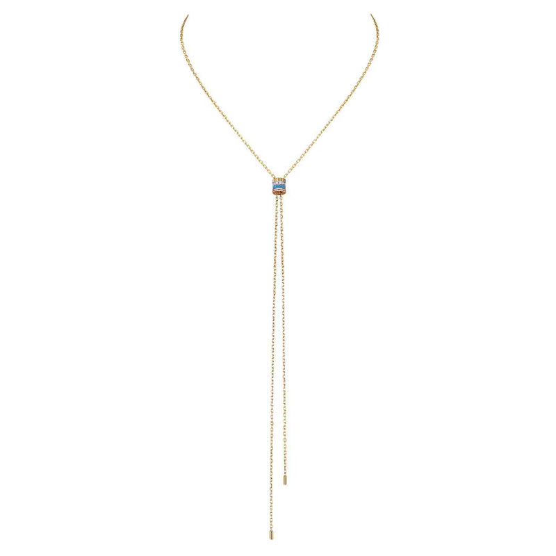Boucheron Quatre Blue Edition Tie Necklace, Small Model In Yellow, White And Pink Gold Paved With 12 Round Diamonds 0.18 Carat And Blue Ceramic