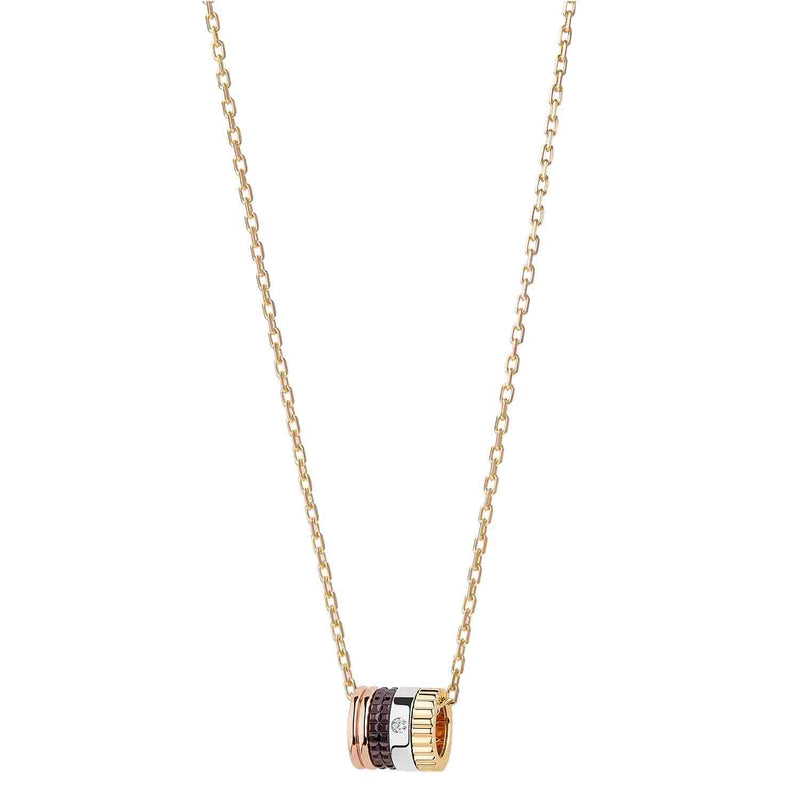Boucheron Quatre Classique Pendant, Large Model In White, Yellow And Pink Gold Paved With 16 Round 0.24-Carat Diamonds
