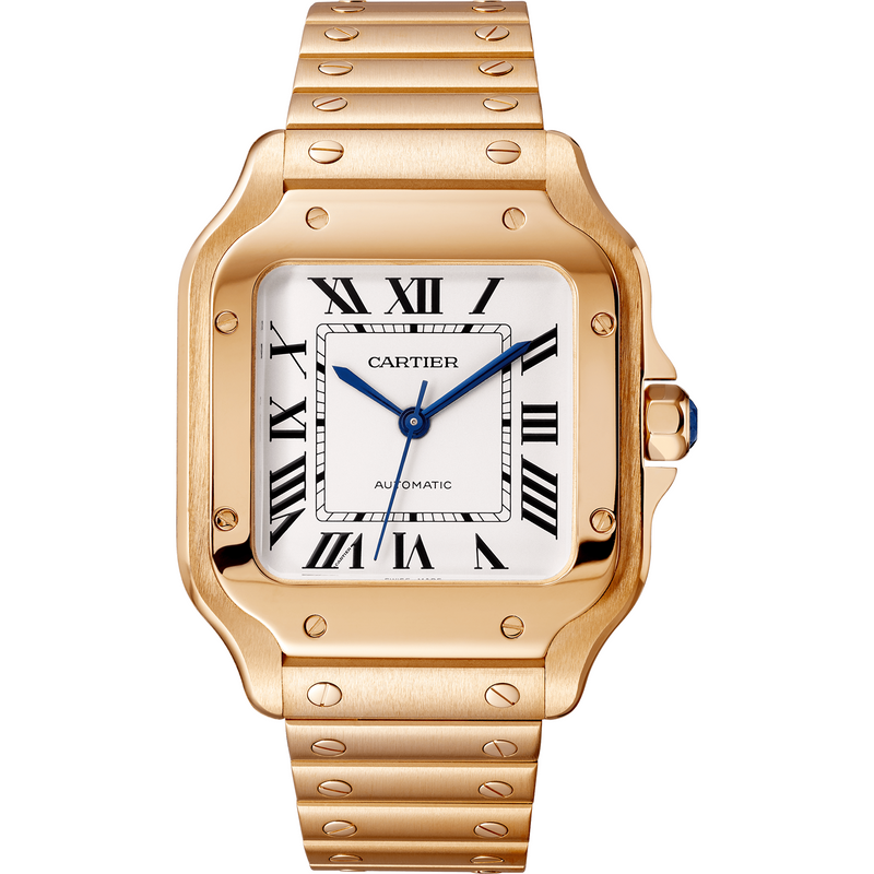 Santos de Cartier Watch, Medium Model, Automatic Movement, Rose Gold, Interchangeable Metal and Leather Bracelets