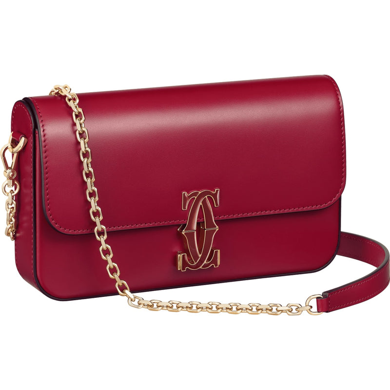 Double C de Cartier Chain Bag, Mini Model, Cherry Red Calfskin, Gold and Cherry Red Enamel Finish